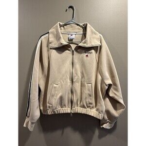 Champion Tan Zip Up Women’s Sweatshirt Size L Embroidered Logo Cotton Blend